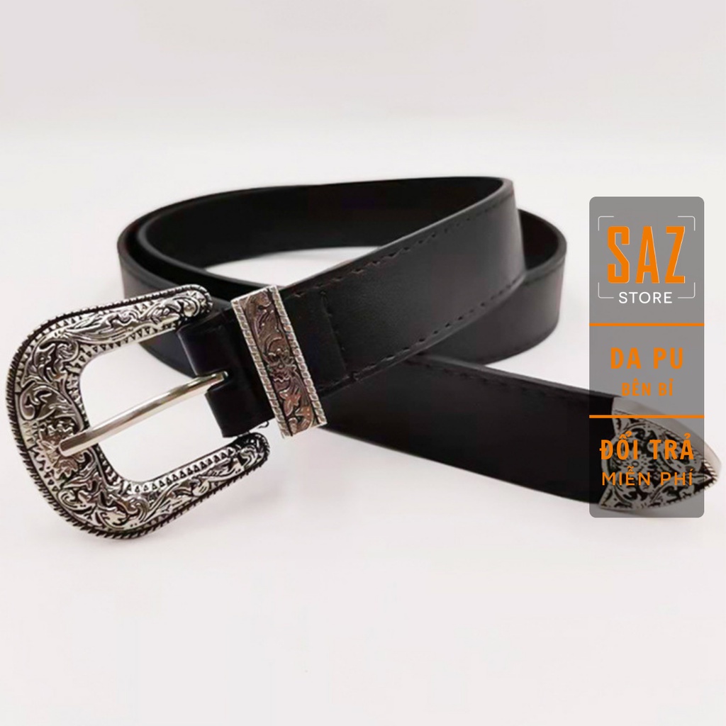 Thắt Lưng Nam Nữ SAZ Màu Đen Bạc Đẹp - Dây Lưng Nam Nữ Unisex Mặt Kim Loại Vintage - Thắt Lưng GD