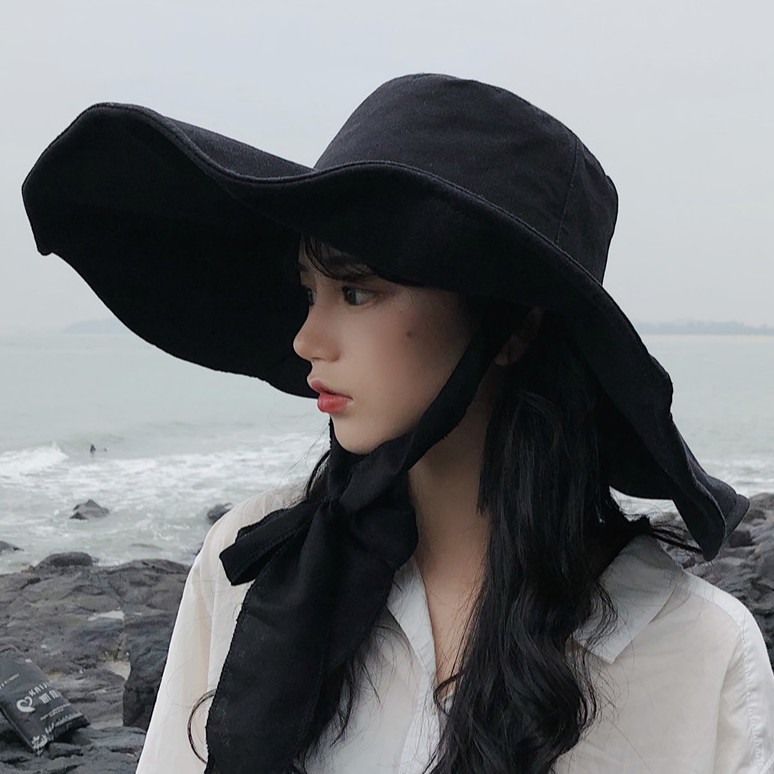 Nón Tai Bèo Vành Rộng 15cm Màu Sắc Đơn Giản Gấp Gọn Thời Trang Mùa Hè Phong Cách Nhật Bản