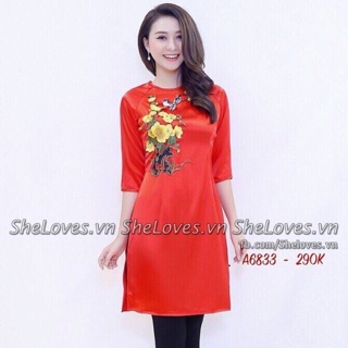 Áo Dài Cách Tân Thêu Hoa Tặng Kèm Quần Bó