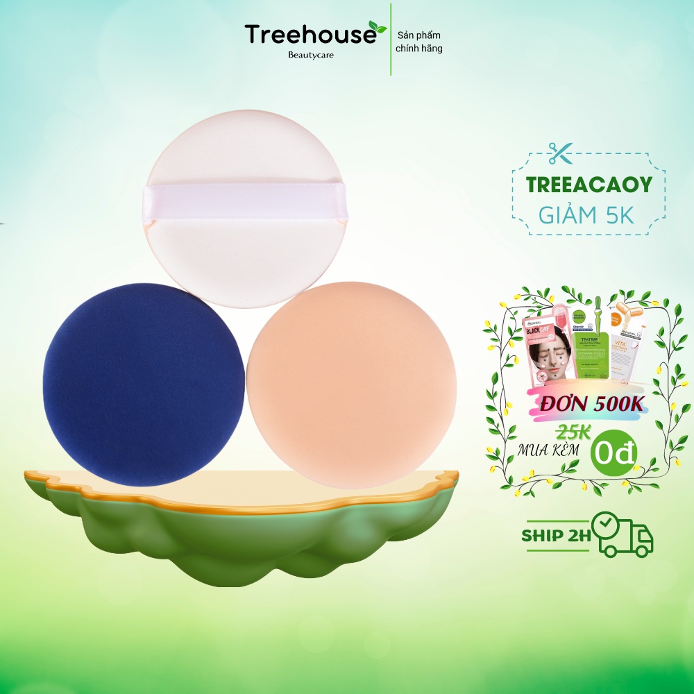 Lẻ 1 miếng mút tròn tán cushion, kem nền, phấn nước - Mút tròn makeup TREEHOUSE SHOP