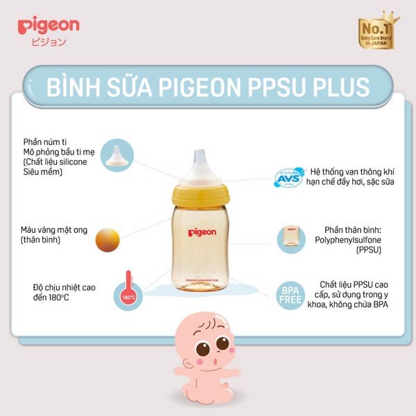 Shop Bố Ken Bình Sữa Pigeon PPSU Cổ Rộng Nội Địa Nhật và Bản Quốc Tế 160/240ml