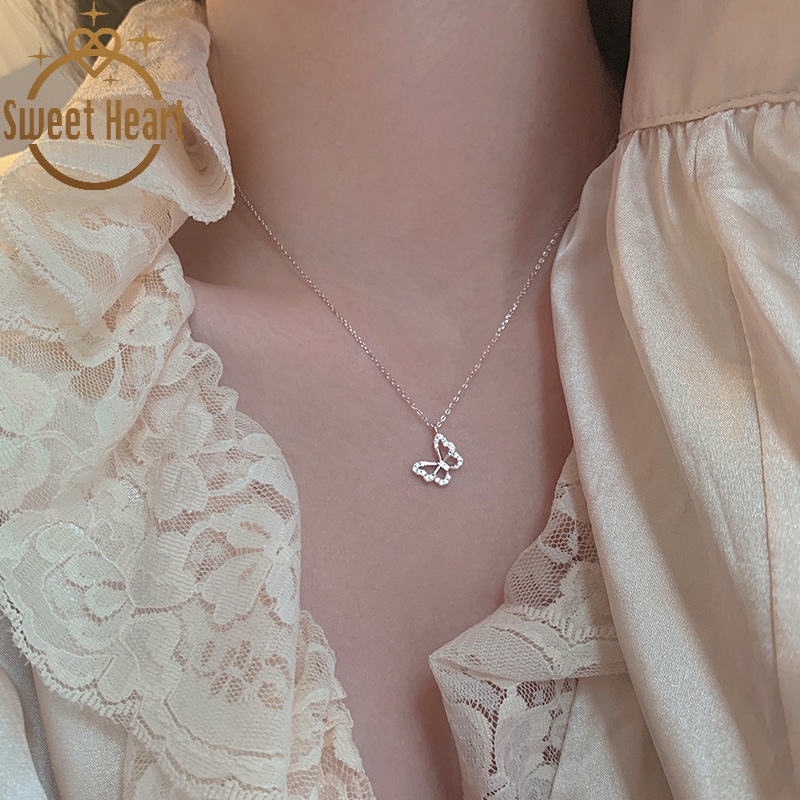 Vòng cổ mạ bạc mặt hình bướm đính đá thời trang dành cho nữ