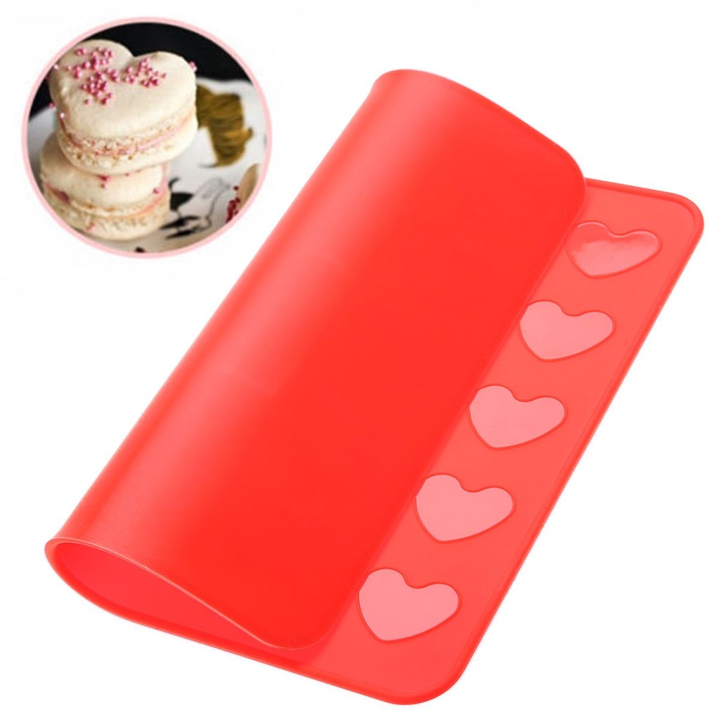 Khuôn nướng bánh macaron mat hình trái tim bằng silicon có thể tái sử dụng