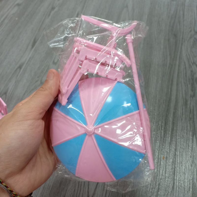 Bộ Bàn Ghế Ngoài Trời Có Ô Che bằng nhựa cho búp bê 1/8,ob11