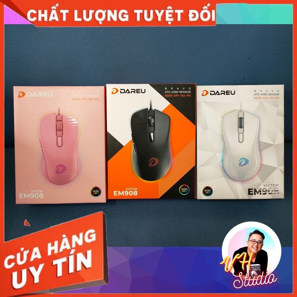 Chuột Dareu EM908 RGB Hồng - Đen- Trắng