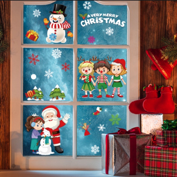 Decal dán tường Noel Hít Tĩnh Điện không Dơ Kính - Ông già Noel đón giáng sinh cùng các bé