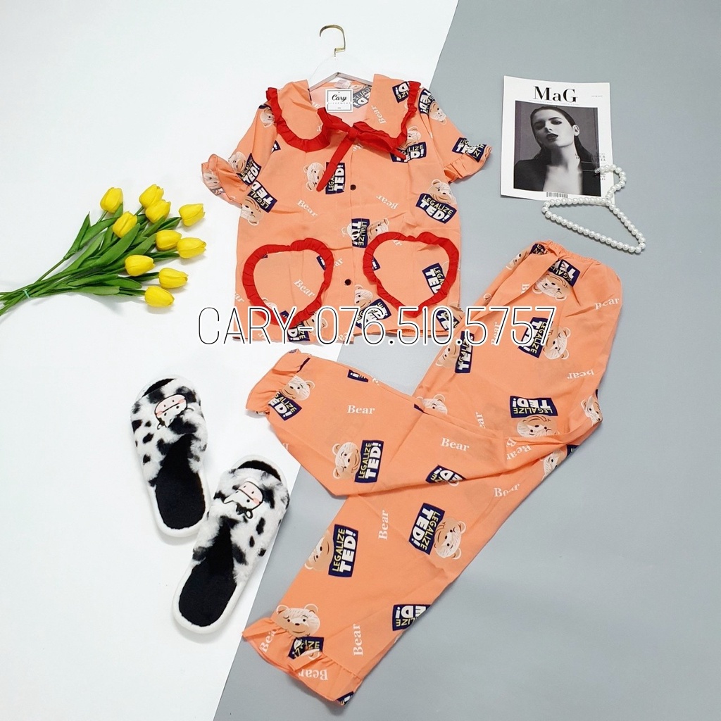 Đồ bộ nữ pijama bộ lụa ngủ mặc nhà tiểu thư tay ngắn quần dài dễ thương