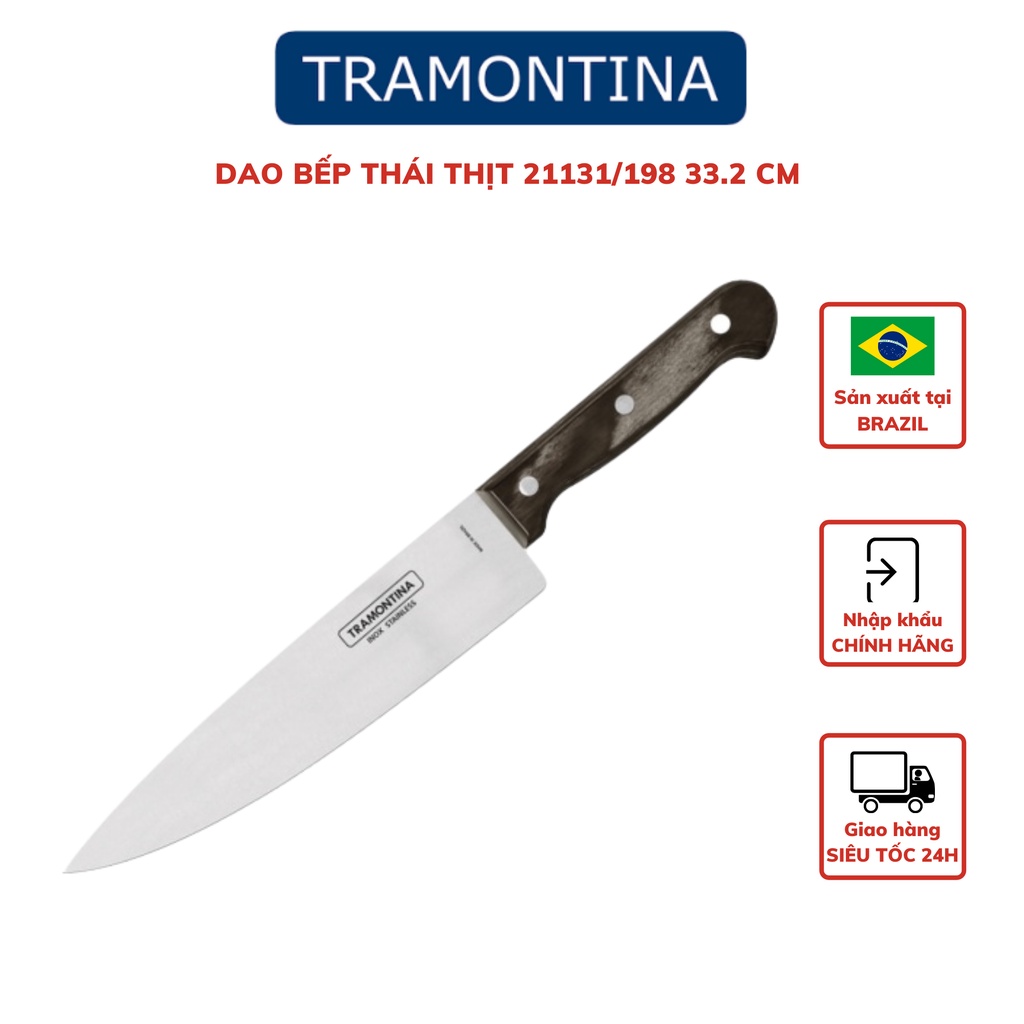 Dao Bếp Chuyên Thái Thịt Tramontina Tra21131.198 Đầu Nhọn Thép Không Gỉ Cán Polywood 33.2cm Nhập Khẩu Chính Hãng Brazil