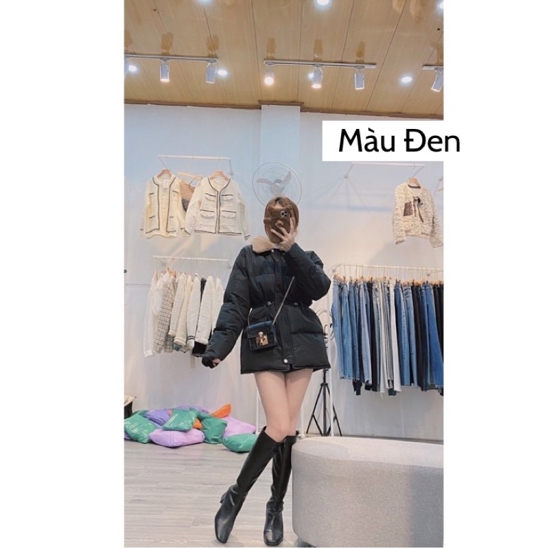 Giao Ngay Áo Phao Lông Vũ Cổ Lông Rút Eo FREE SIZE hàng Quảng Châu Cao Cấp