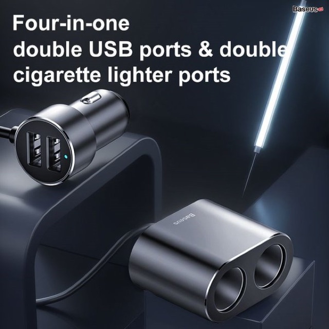 Tẩu sạc đa năng tích hợp bộ chia cổng sạc Baseus High Efficiency 1 to 2 Cigarette Lighter