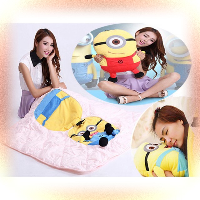 HOT'' Set 2 Mền Gối Thú Bông 3 Trong 1 Kiểu Dáng Minion MỚI RẺ