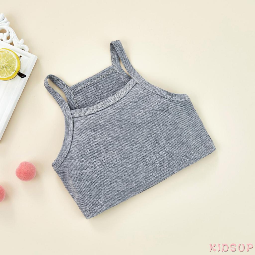 Áo Croptop Dệt Kim Sát Nách Màu Trơn Dễ Thương Cho Bé Gái 7 Tuổi