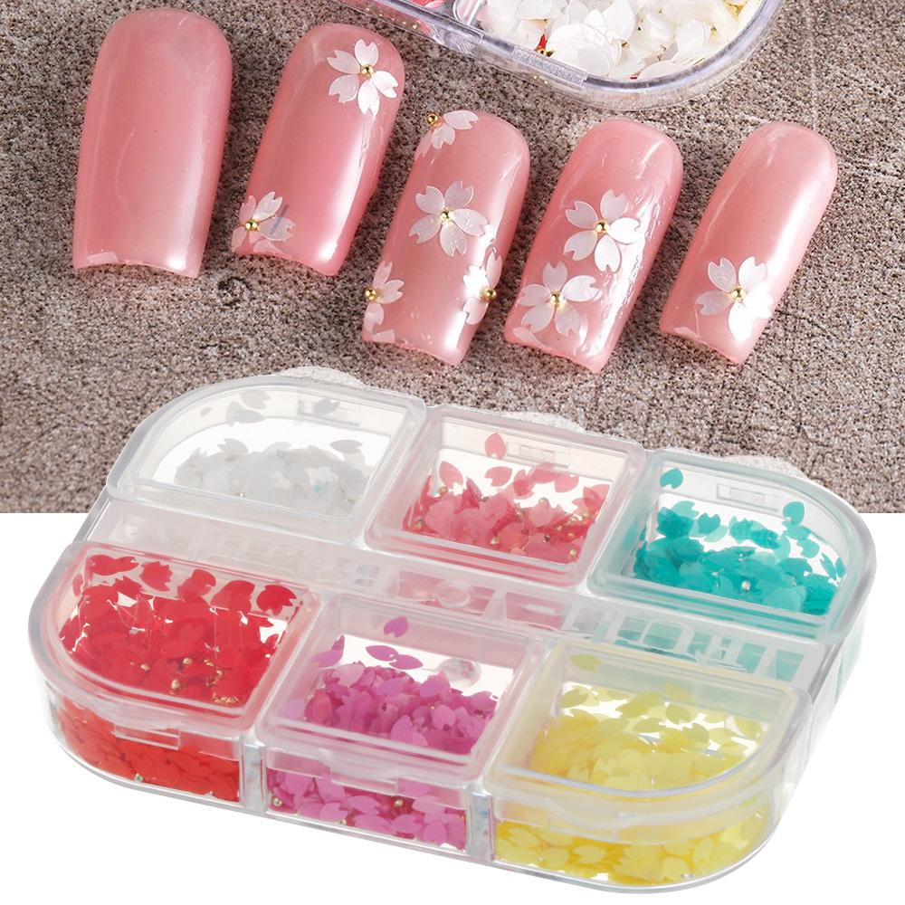 Hộp 6 Ngăn Đựng Phụ Kiện Trang Trí Móng Nghệ Thuật Hình Hoa Anh Đào DIY