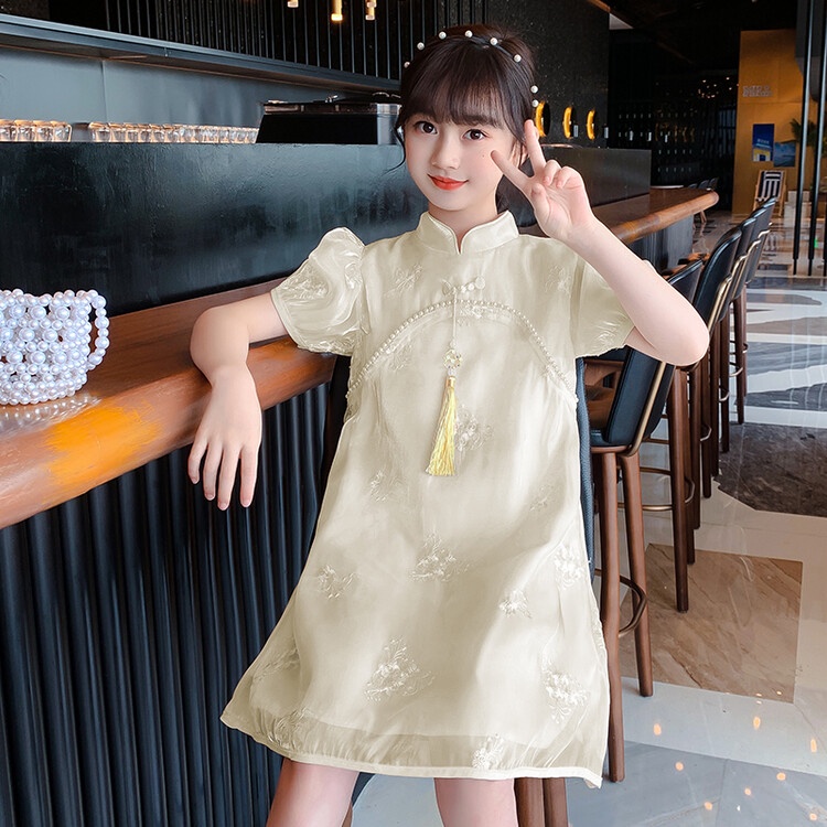 Đầm Sườn Xám Công Chúa Tay Ngắn Phong Cách Phương Tây Mẫu Mới 2022 Thời Trang Mùa Hè Cho Bé Gái