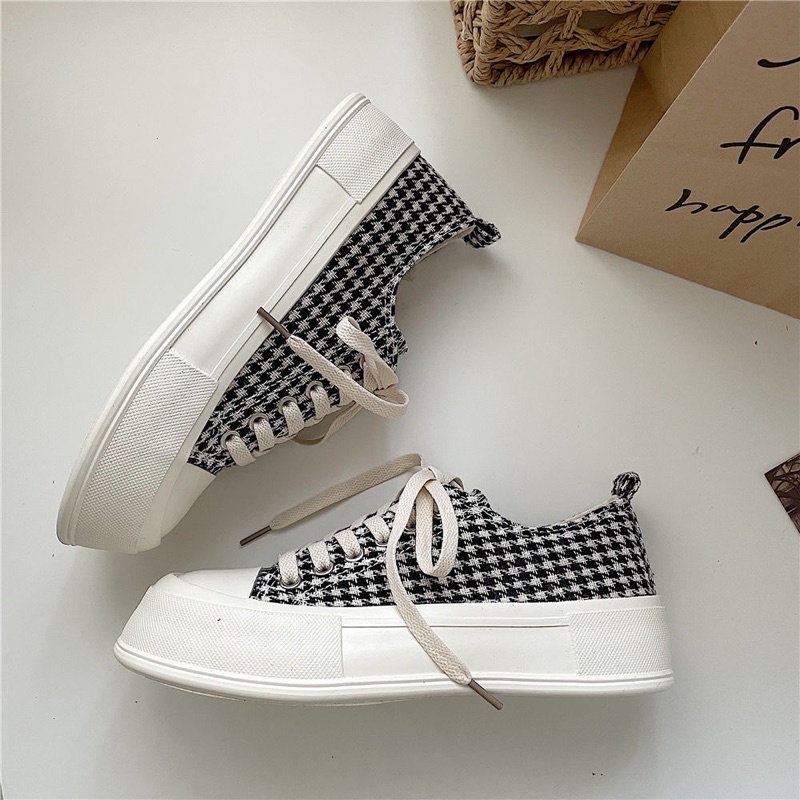 Giày bata nữ sneaker thể thao đế độn hoạ tiết sọc caro bigsize giá rẻ HAVAVA G009