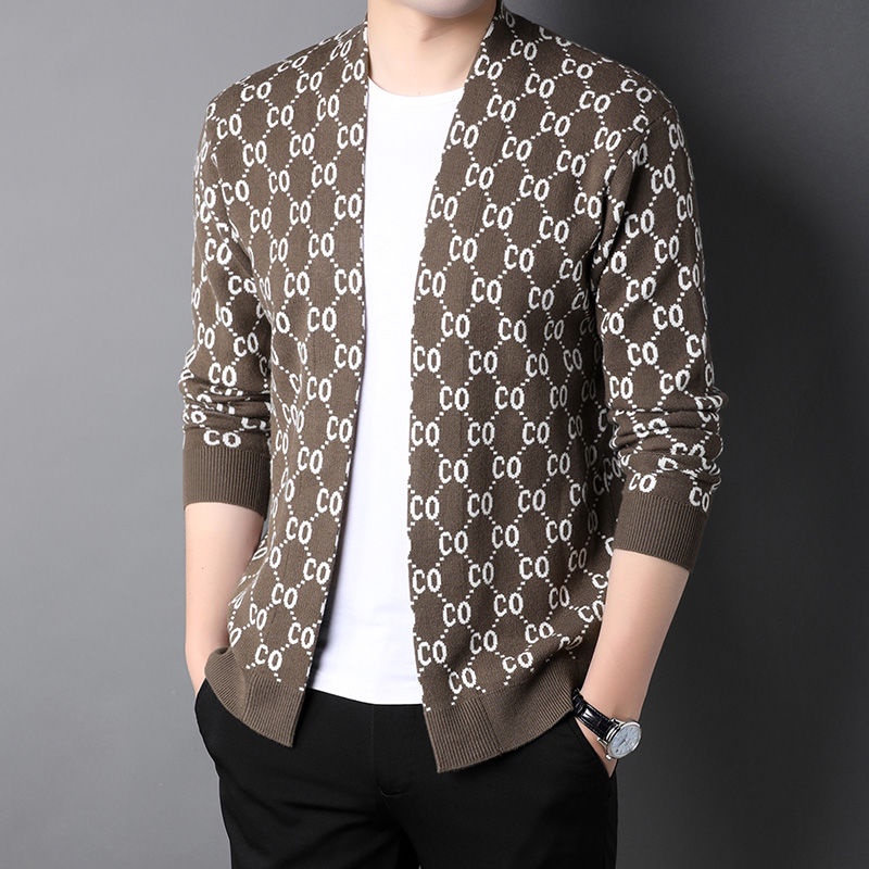Áo Khoác Cardigan Dệt Kim Dáng Rộng In Họa Tiết Kiểu Hàn Quốc Thời Trang Xuân Thu Cho Nam 2022