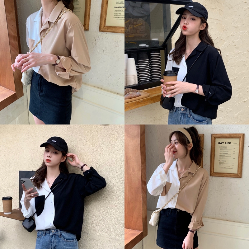 Áo sơ mi SUXI tay dài dáng rộng trẻ trung phong cách Hàn Quốc cho nữ