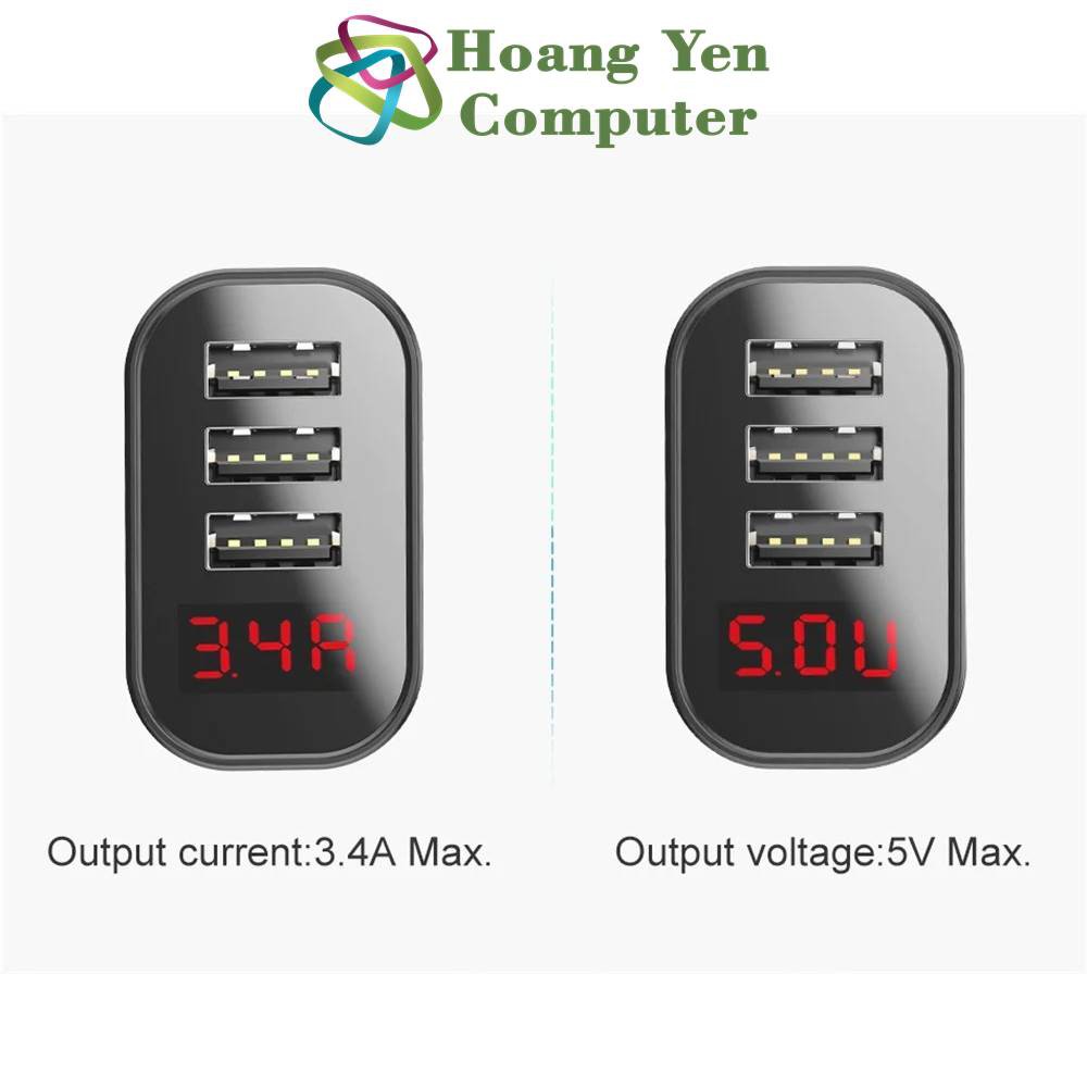 Cốc Sạc 3 Cổng BASEUS Mirror Lake 3.4A  - BH Chính Hãng 1 Năm - Hoàng Yến Computer