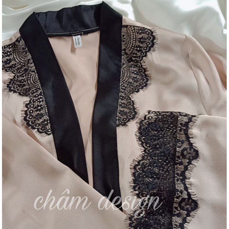 choàng ngủ da dáng ngắn kết hợp ren mi đen hàng thiết kế❤️