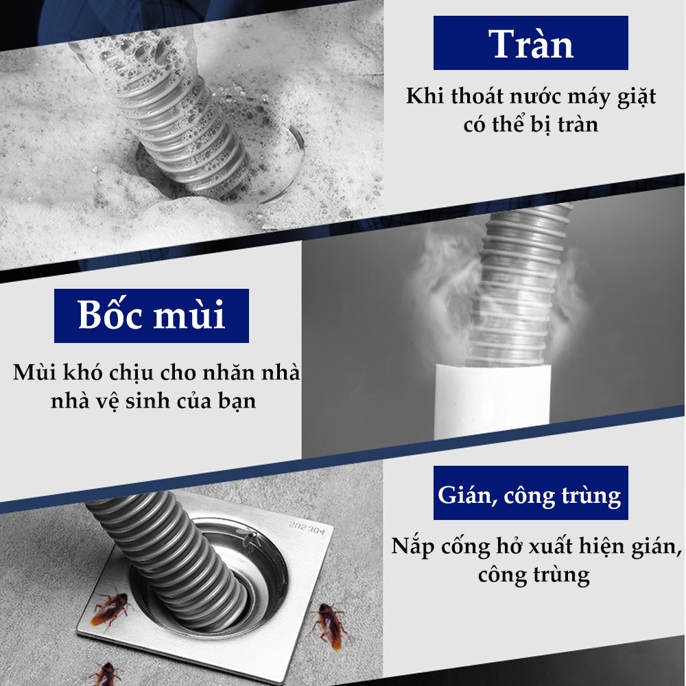 Bộ thoát nước máy giặt, nước thải chống mùi hôi, ngăn côn trùng, lắp thoát sàn, Minh House