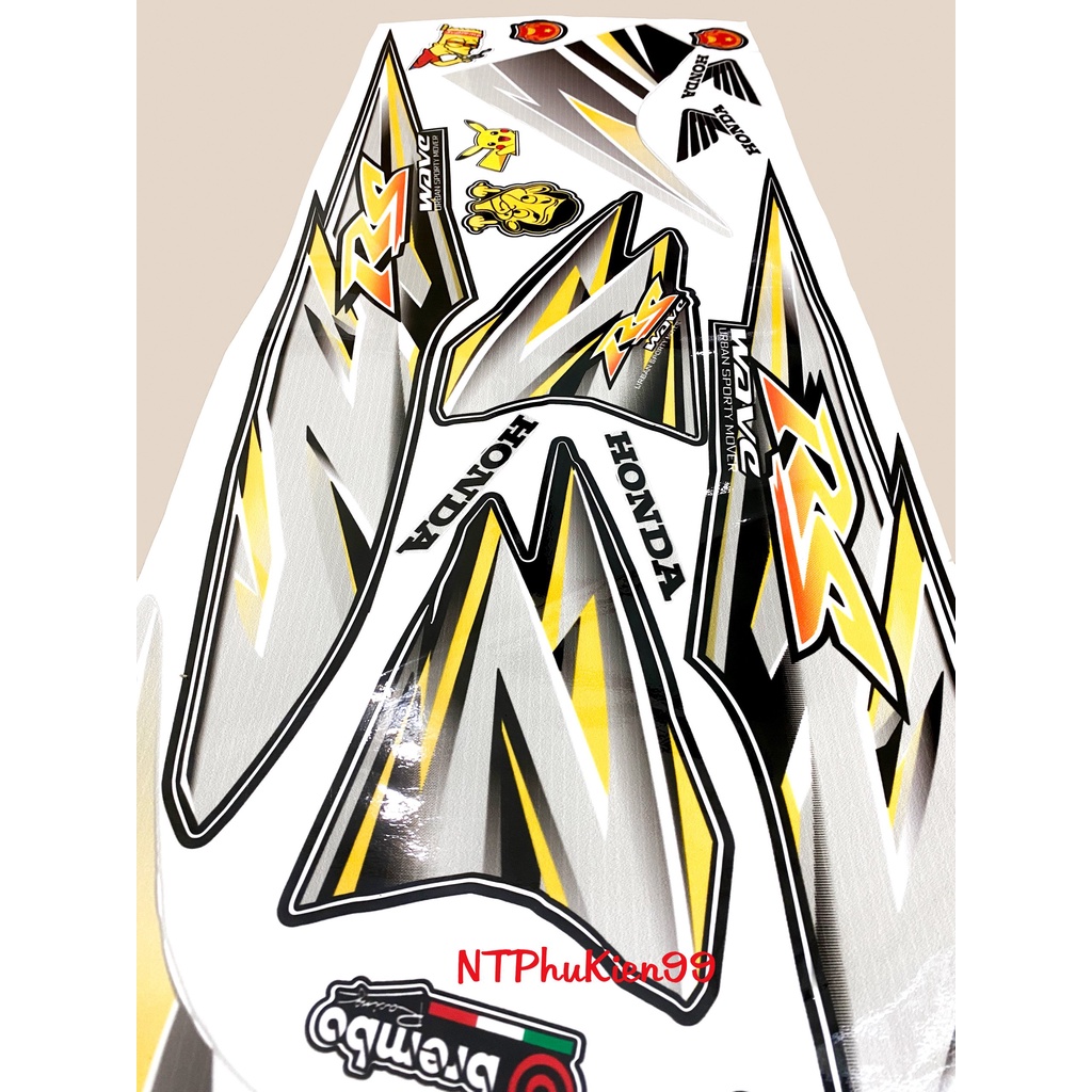 Tem rời Wave Alpha 50cc-100cc-110cc MẪU RS Màu Vàng.3 Lớp Siêu Đẹp