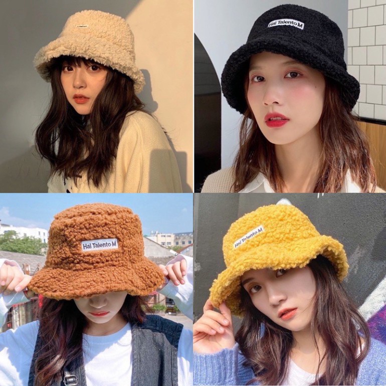 Mũ bucket lông cừu có lót bên trong siêu hot hit , có dây rút bên trong thắt