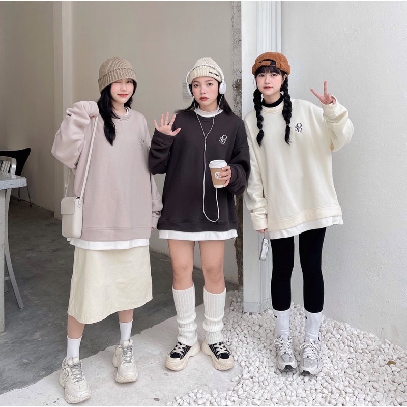 Áo sweater basic phối hai lớp (OHS SWEATER)