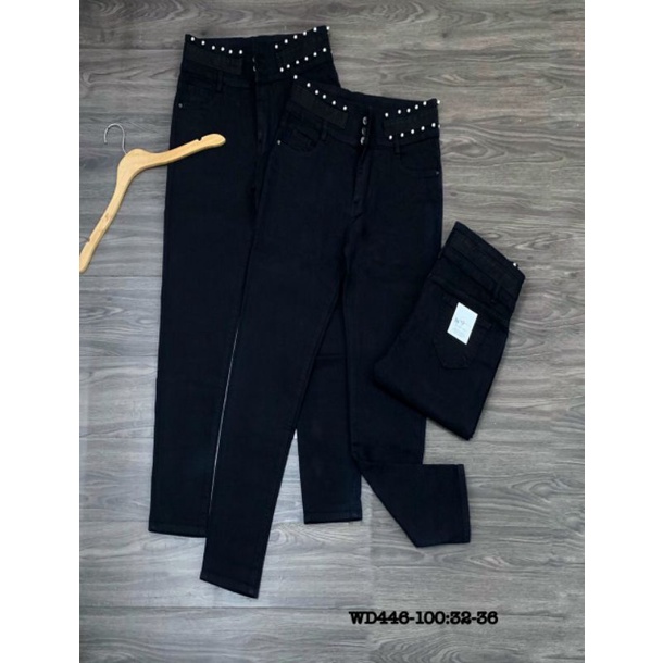 Quần jeans lưng cao đính hạt bigsize