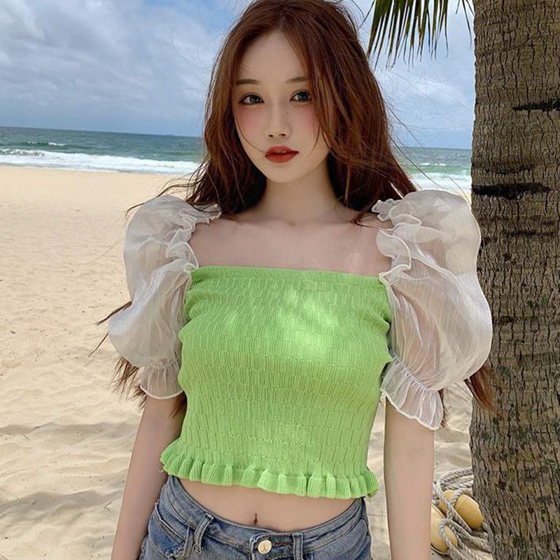 Áo Thun Ngắn Tay Cổ Vuông Họa Tiết Hoa Xinh Xắn Dành Cho Nữ