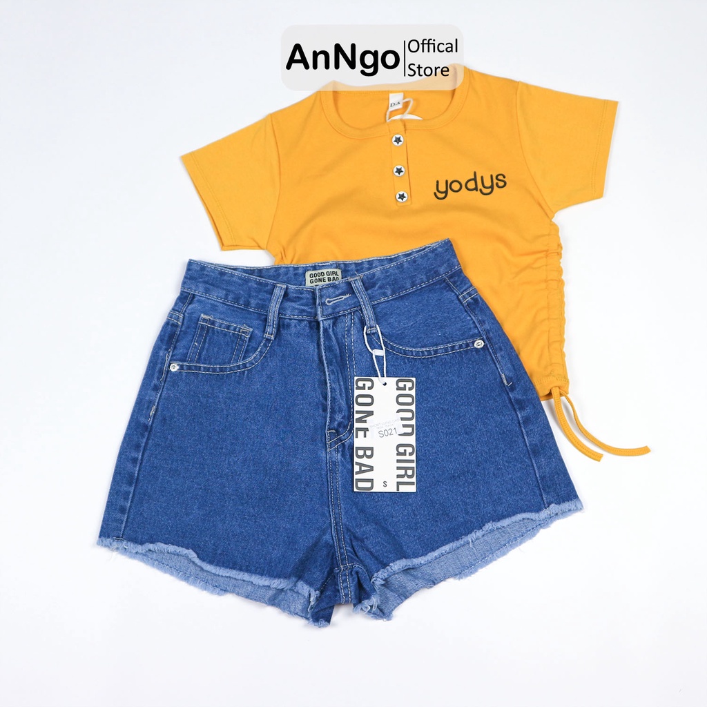 Quần short jean nữ trơn ống rộng lưng cao, chất jean denim mịn đẹp AnNgo - AT89