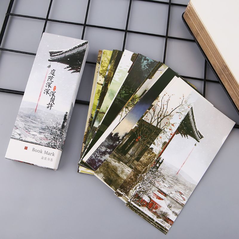 Set 30 Thẻ Đánh Dấu Trang Sách Bằng Giấy Họa Tiết Vẽ Kiểu Trung Hoa Cổ Điển Sáng Tạo
