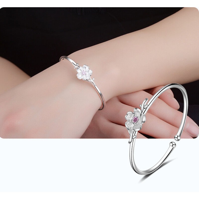 Vòng đeo tay họa tiết hoa anh đào đính đá nhân tạo sành điệu