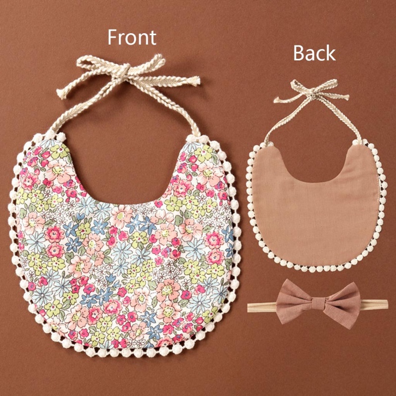 Haha Set Khăn Quàng Cổ Và Yếm Ăn Cotton Lanh Hai Mặt In Họa Tiết Thắt Nơ Cho Bé