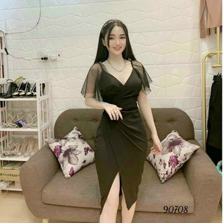 Đầm nữ ngắn big size,oversize cổ V váy xẻ màu xanh đỏ size lớn