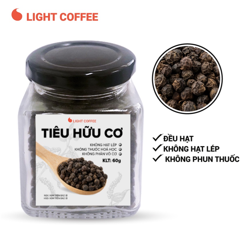 Tiêu hữu cơ từ nông trại Light Coffee, thơm, cay - Đóng gói 30g - 60g - 180g