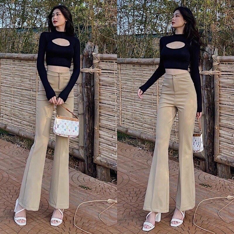Quần Ống Loe Lưng Cao Legging Dáng Dài Phong Cách Ulzzang