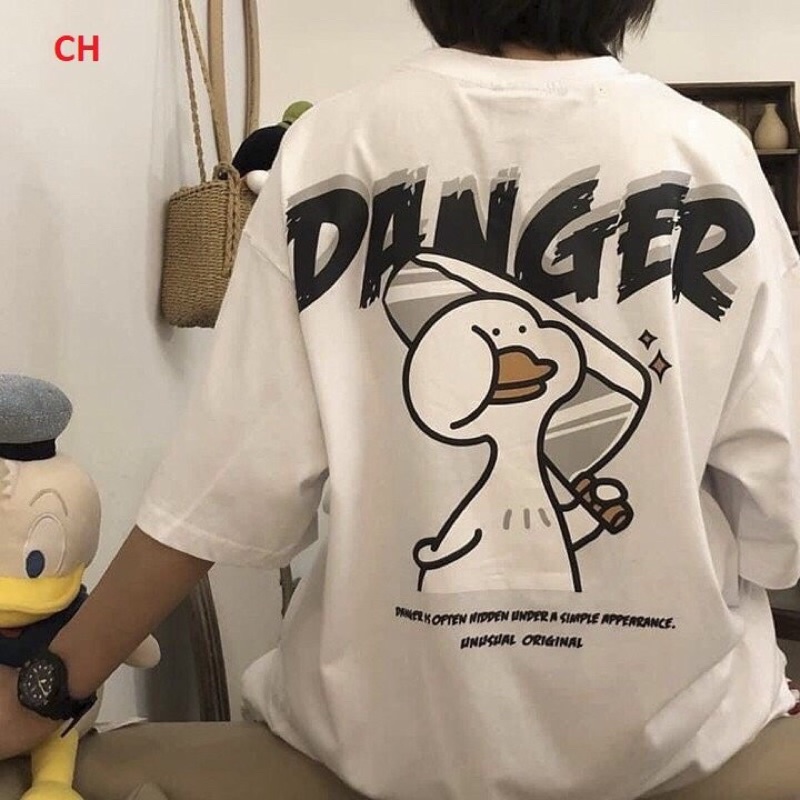 ÁO THUN VỊT DANGER  tay lỡ form rộng Unisex 38-65kg Nam Nữ Freesize