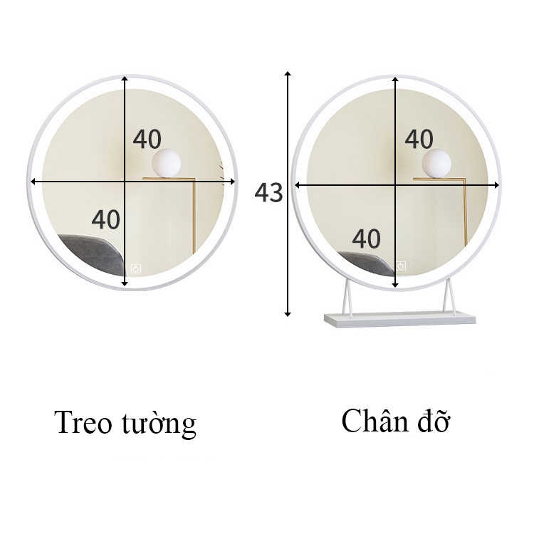 Gương nhập khẩu tích hợp đèn LED và nút cảm ứng điều chỉnh độ sáng, gương để bàn trang điểm khung mạ PVD cao cấp