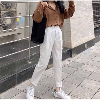 Quần baggy vải cạp cao xếp ly