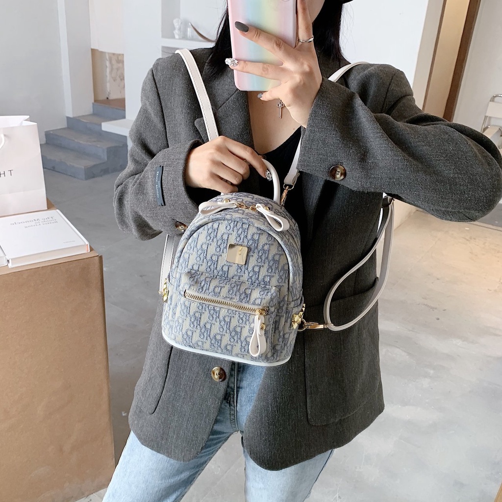 Balo nữ mini vải thô họa tiết chữ thời thượng - B111