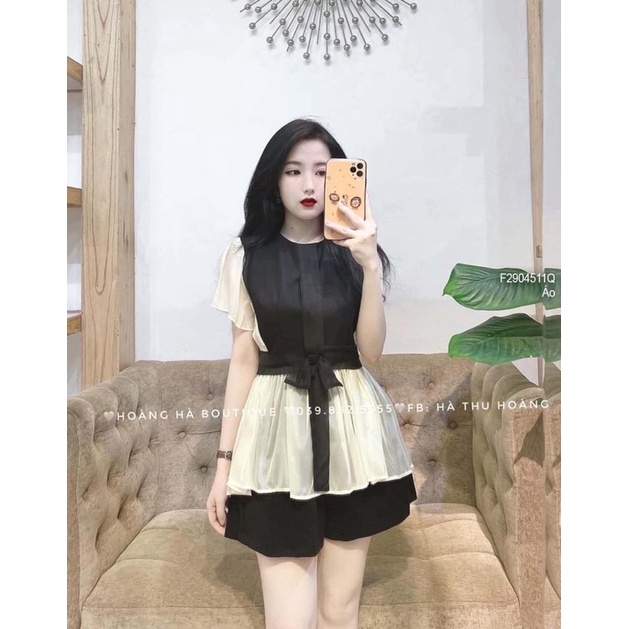 Áo umi đen pha tơ nơ eo cực xinh 0422