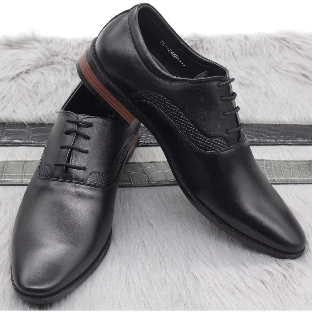 Giày Tây Công Sở Da Bò Nhập Khẩu Cao Cấp, Giày Nam Da Thật Buộc Dây Đế Đúc Cao Su Hợp Thời Trang Trẻ Trung BH12 Tháng