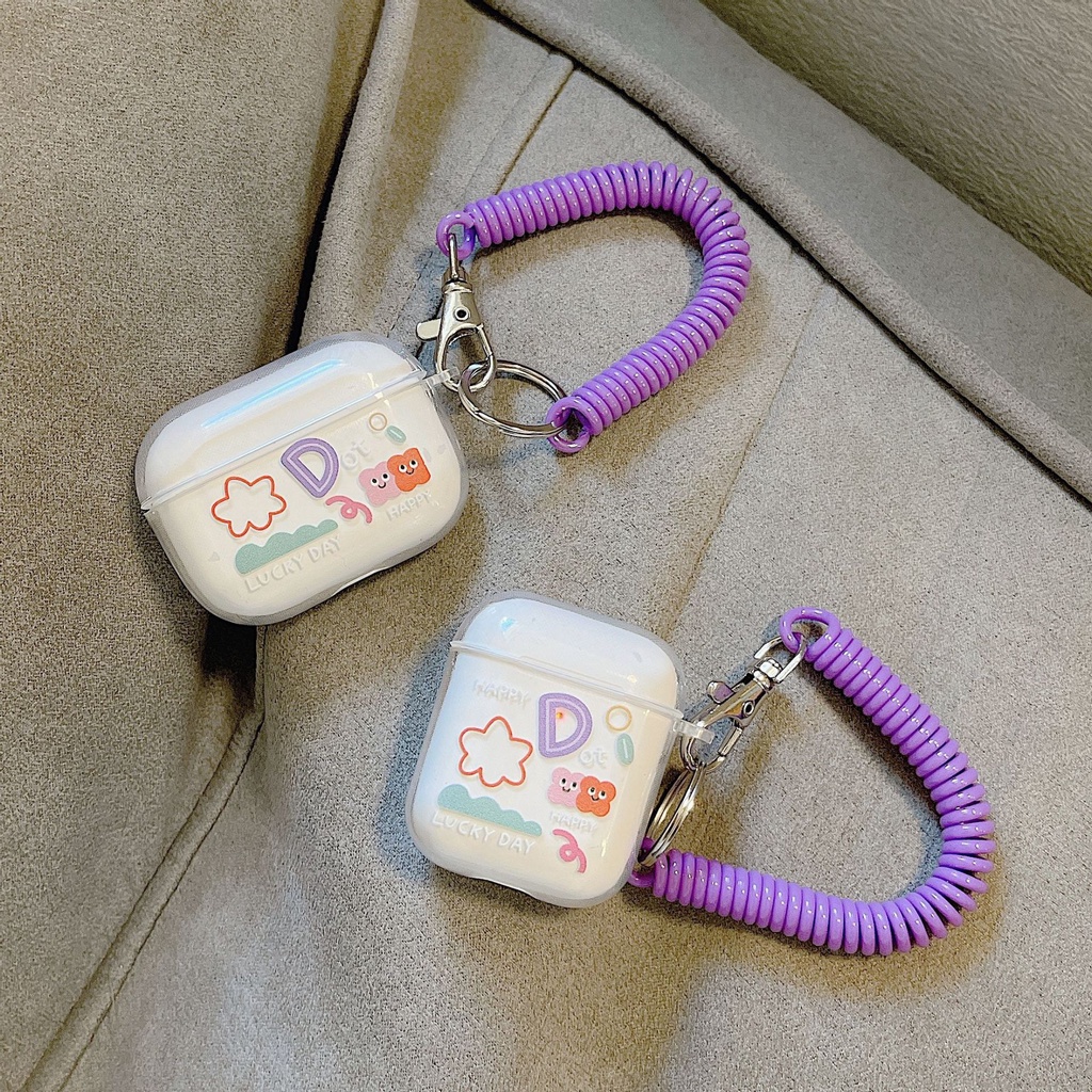 Vỏ Bảo Vệ Hộp Sạc Tai Nghe airpods 1 2 Pro 3rd Generation Pro 1/2 Trong Suốt Chống Sốc Họa Tiết Hoạt Hình Kèm Dây Đeo Kiểu Nhật Hàn