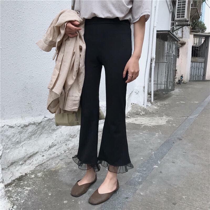 QNU37 - QUẦN NỮ ỐNG LOE PHỐI REN GẤU
