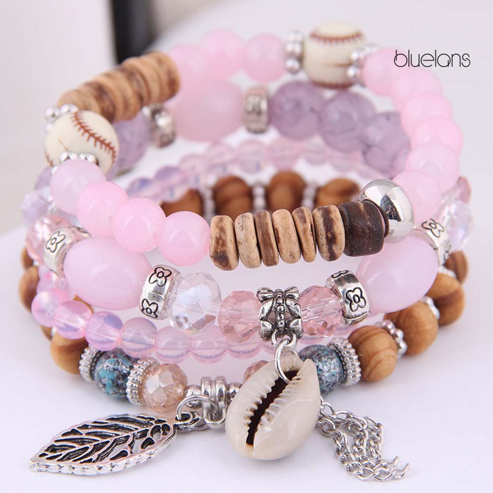 Set 4 Vòng Tay Co Giãn Xâu Hạt Vỏ Sò Phong Cách Bohemian Cho Nữ