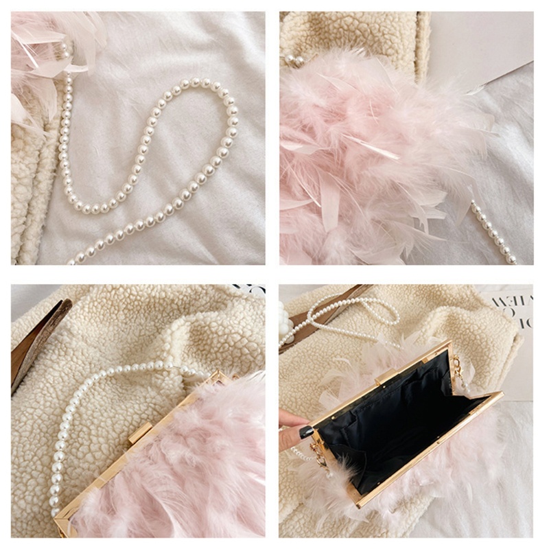 Túi Xách Đeo Chéo Đính Lông Vũ Và Ngọc Trai Thời Trang Dành Cho Nữ