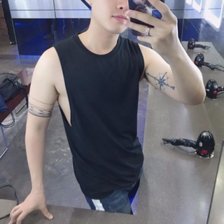 Áo thun Tanktop chuẩn gym trơn đen vàng