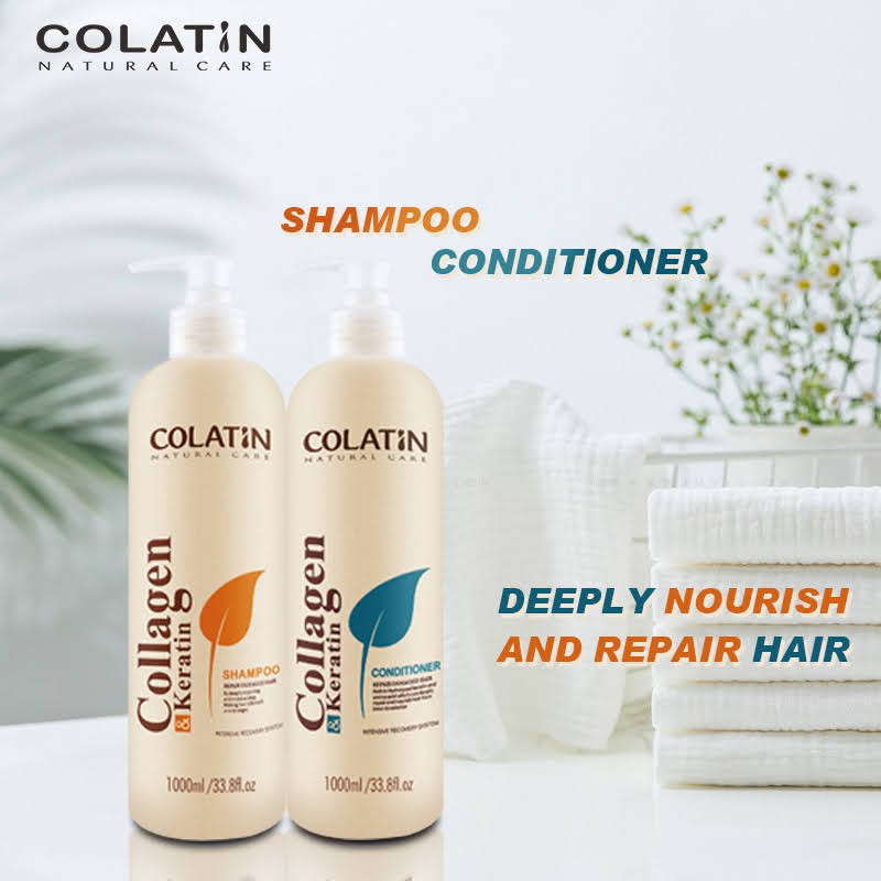 Cặp Dầu Gội + Xả dưỡng chất tơ tằm COLATIN Collagen & Keratin phục hồi hư tổn, ngăn ngừa rụng tóc