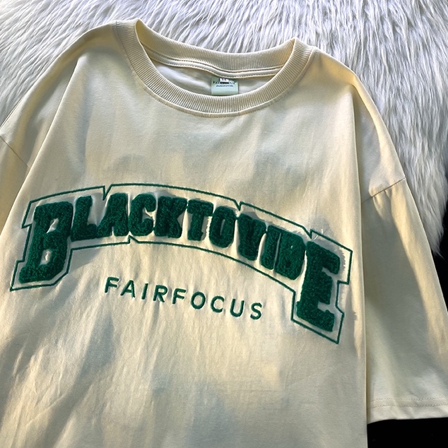 ZHELIHANGFEI Áo Thun Ngắn Tay Dáng Rộng Thêu Chữ Cá Tính Kiểu Mỹ