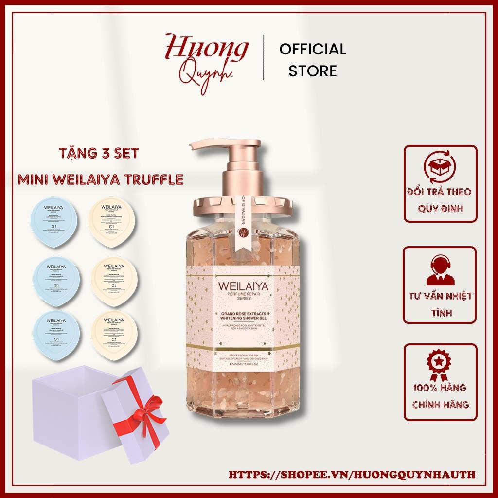 Sữa tắm trắng da cánh hoa hồng damask WEILAIYA grand rose extracts whitening shower gel 450ml